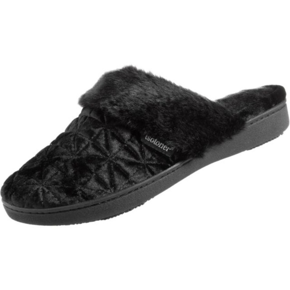 🆕 Isotoner Women’s Crushed Velour Slippers - Black - Picture 4 of 6